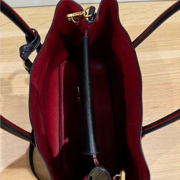 PRADA Saffiano Cuir Small Leather Prada Bag, Black/Red, used condition - Picture 12 of 16